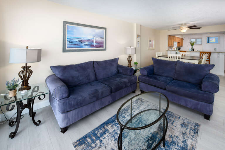 The spacious living room has plenty of room for the whole family