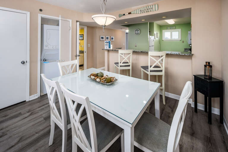 Dining table with seating for six and Washer/Dryer