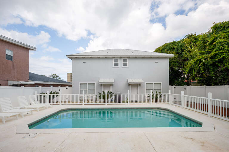 Snowdrift back yard with private swimming pool