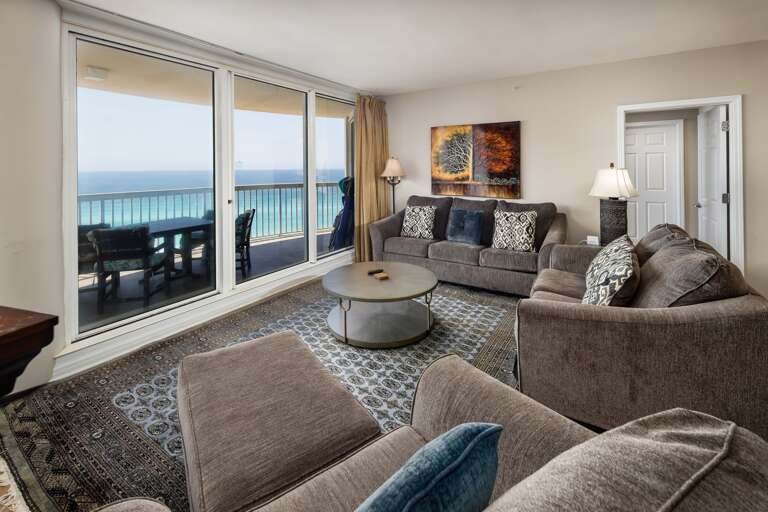 Living room with floor-to-ceiling sliders