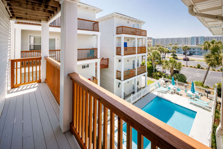 Top floor master bedroom balcony with pool views Top floor master bedroom balcony with pool views