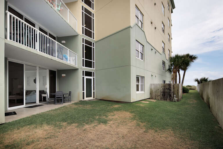 The swimming pool and beach are just aroung this corner