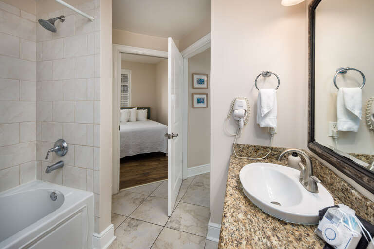 Second full size bathroom with shower/tub combo