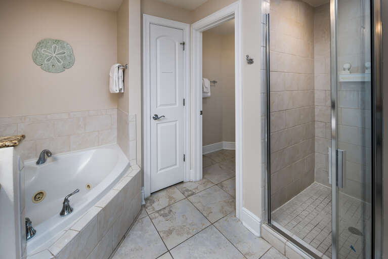 Master bathroom garden tub and walk-in shower