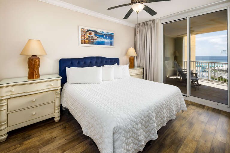 Master bedroom with king size bed and private bathroom