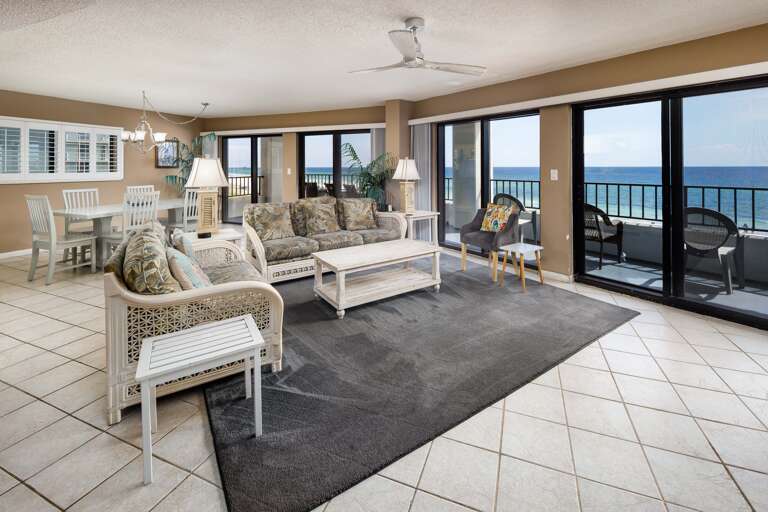 Living room with floor-to-ceiling sliders