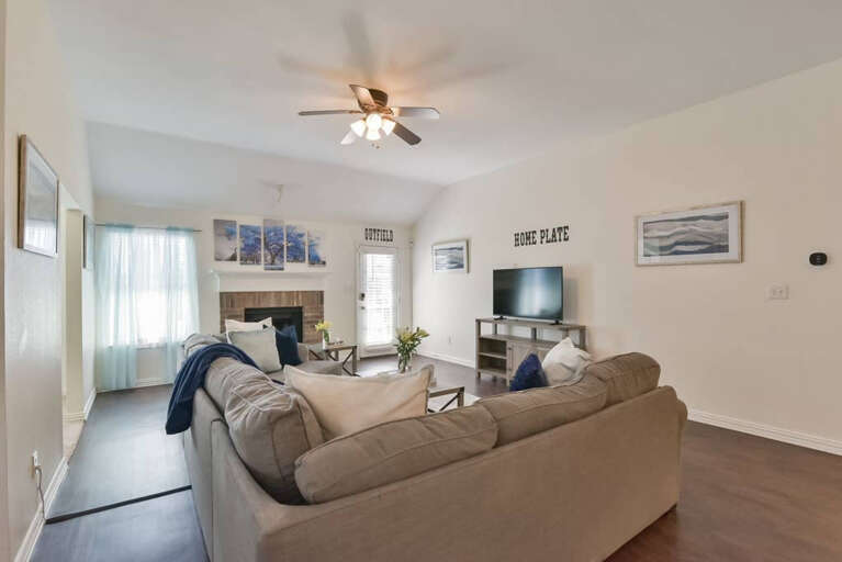 Modern styled decor with baseball themed vinyl replicating the feel of a baseball park!