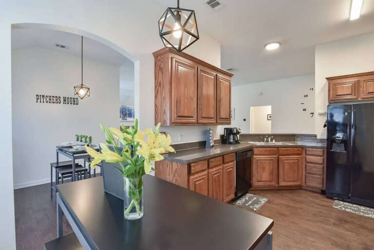 View from kitchenette into outer living spaces.