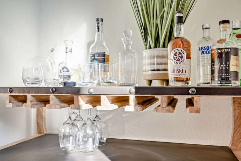 Close-up of cocktail area in main living area