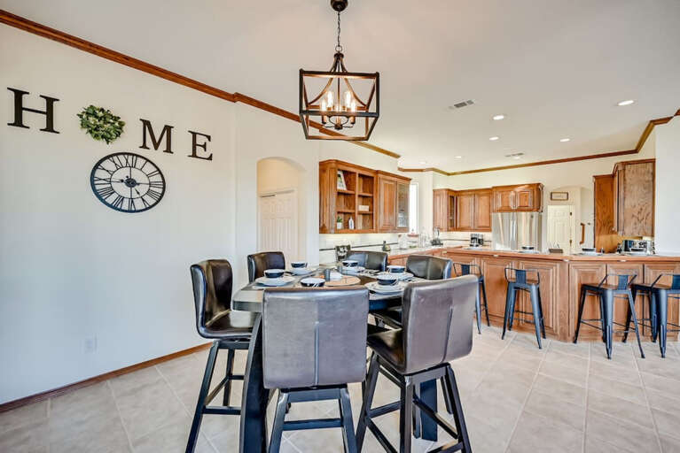 Dining room view into kitchen