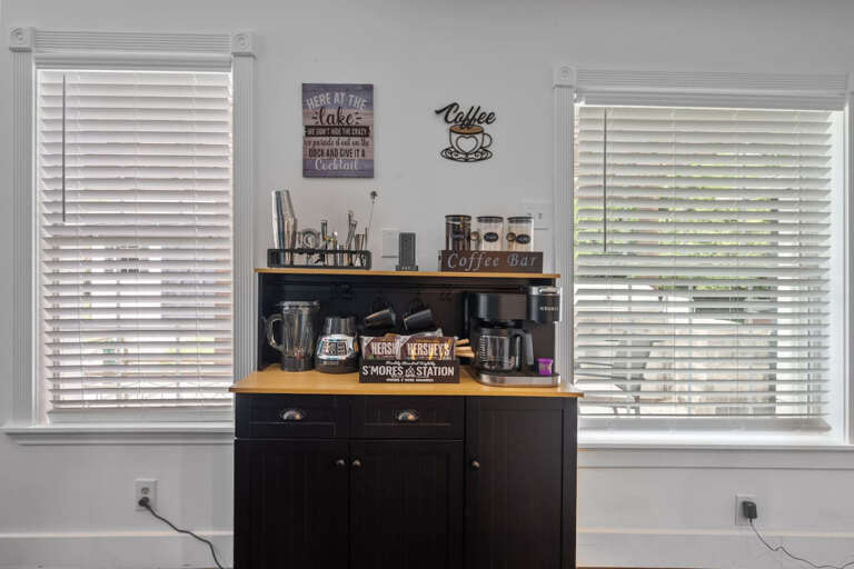 Standalone Cocktail bar and Coffee bar station in dining room and kitchen area