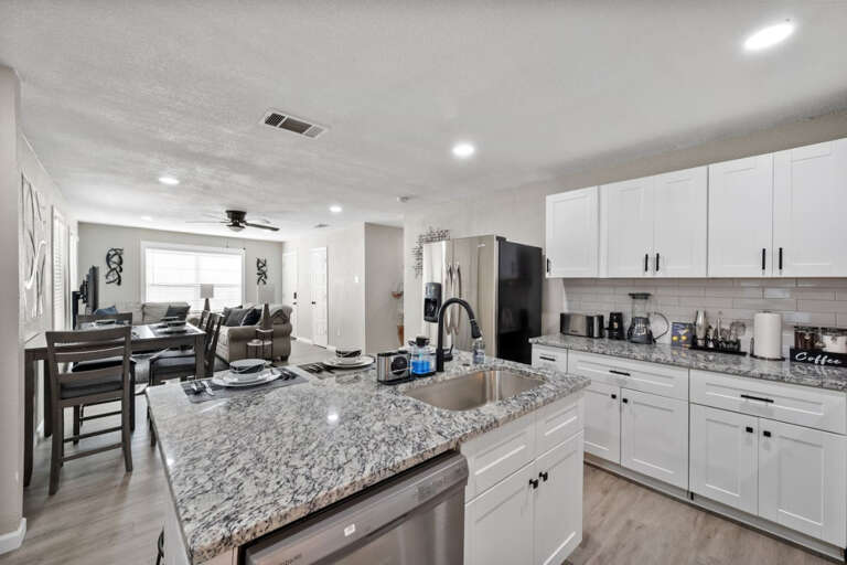 Full Kitchen stocked with cooking utensils and all appliances you need for a great meal