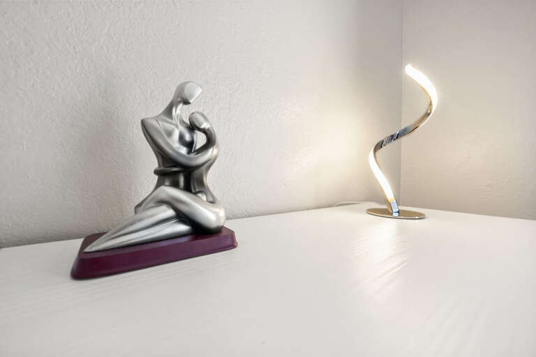 Close up of dresser and decor