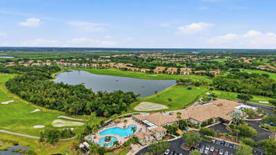 The main clubhouse and golf course — home to Riverstrand's 27 holes of Arthur Hills-designed golf