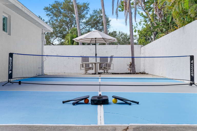Your own private pickleball court — paddles and balls included. Challenge someone before breakfast or make it the evening activity; almost no other rental can offer this.