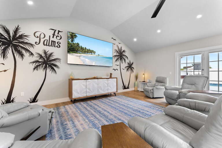 Sink into a leather recliner and watch 98 in Smart TV — beach scenes, sports, movies. Everyone gets a great seat in the house.