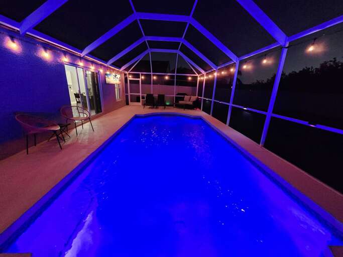Flip on the LED lights and your pool transforms into something out of a resort — vivid color you can customize to match the mood.