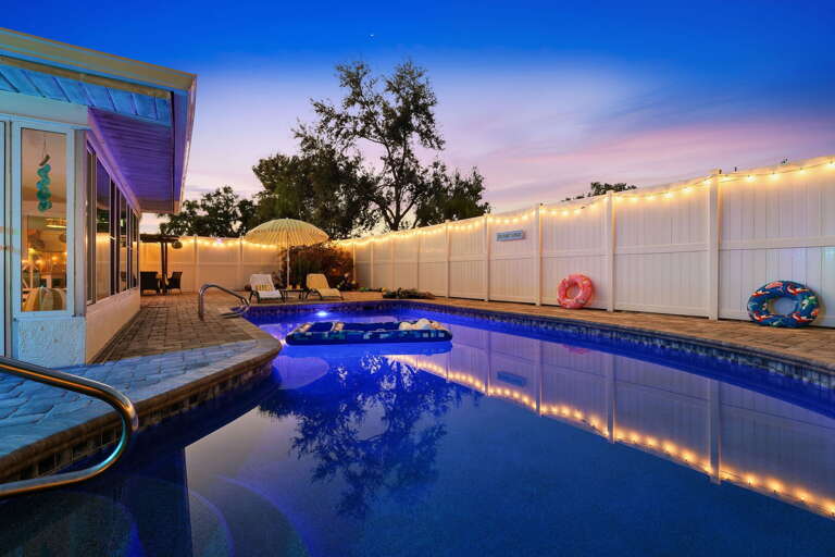Glow-up alert! Our pool lights up in brilliant blue after dark, turning your nightly swim into something magical.