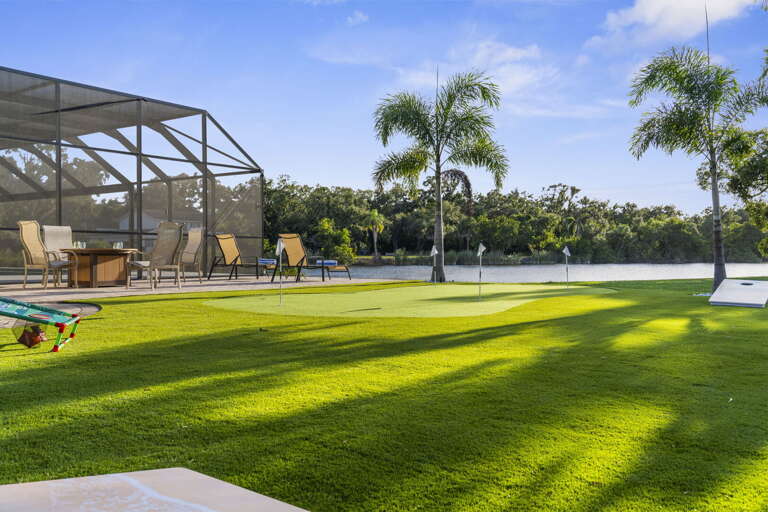Pour the morning coffee, walk the green in your slippers, sink a putt before anyone else is awake. The kind of vacation morning that happens here.