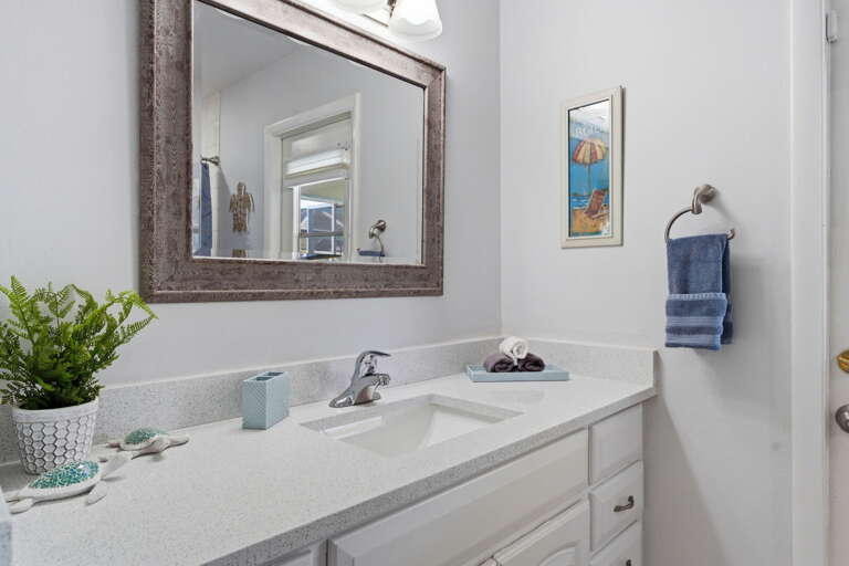The extra bath handles the morning rush easily when there are 14 of you getting ready at once.