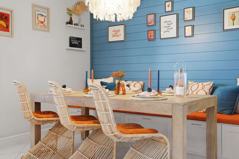 Cook a real meal together in a kitchen that actually has counter space — the open layout keeps you in the conversation while someone sets the table two steps away.
