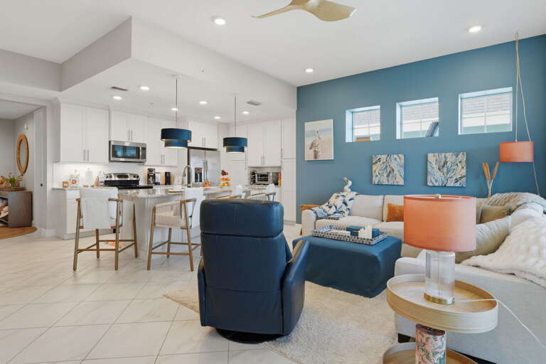 Take in the full layout of the main living area — there is room for everyone and the open floor plan means the group never feels split up.