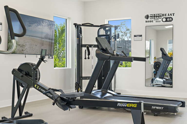 Head to the community fitness center to get a workout in before the beach — it's an on-site walk, not a drive.