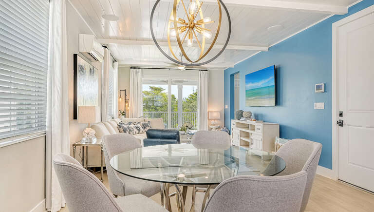 Stay at the table after dinner while the TV plays in the next room until you're ready to move.