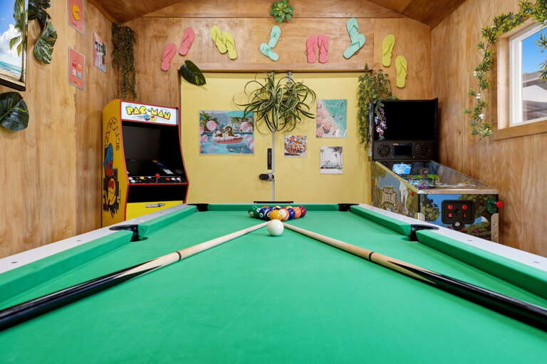 Start with PAC-MAN, lose track of time on the pool table, and let the kids destroy you at pinball. Your own private arcade, open every night.