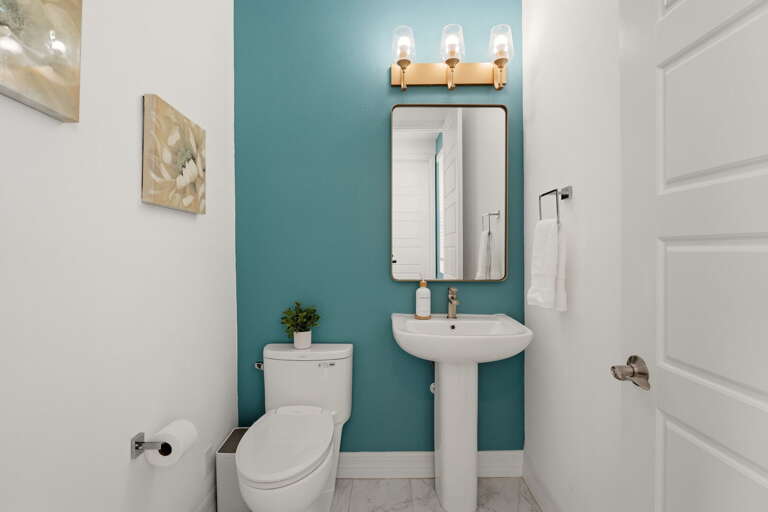 The powder/half bath on the main level is a design statement
