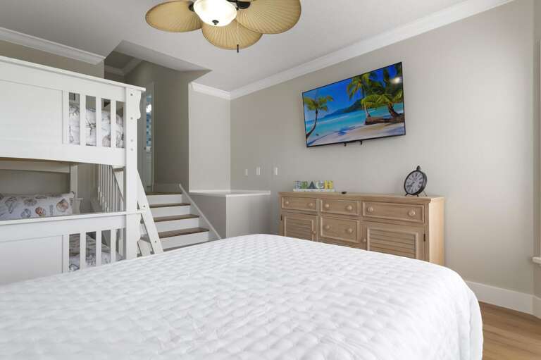 Sleep up to three in this room — bunk bed plus a king gives large groups a flexible layout. It handles overflow duty without anyone feeling like they got the bad deal.