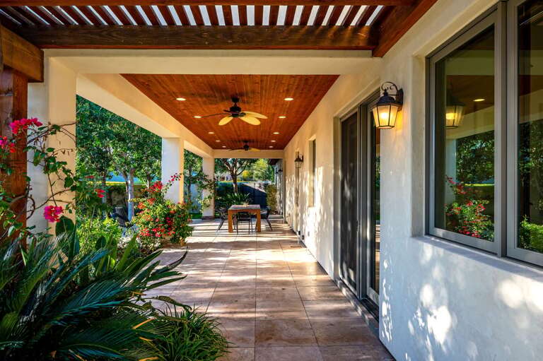Outdoor dining table and seating.
