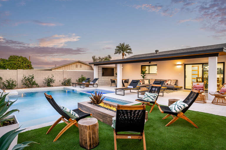 Gather around the fire pit or lounge by the pool. Gather around the fire pit or lounge by the pool.