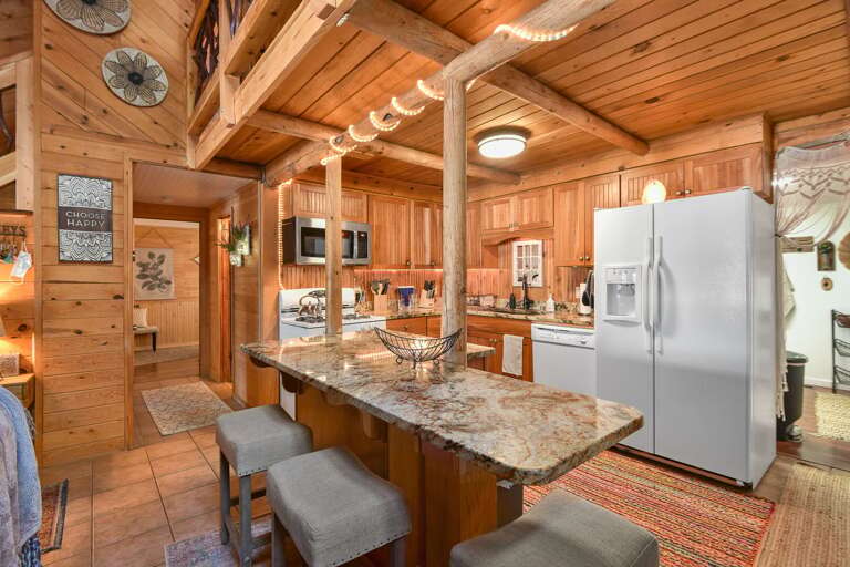 Barstool seating at the kitchen. Barstool seating at the kitchen.