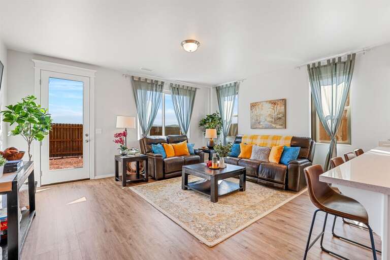 Two comfortable, reclining couches allow for plenty of lounge space.