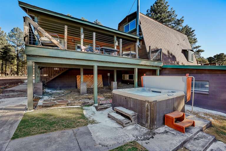 Explore the highlight of the cabin: Unwind in the HOT TUB with views of Mt. Eldon during the day or a star-filled sky at night. Explore the highlight of the cabin: Unwind in the HOT TUB with views of Mt. Eldon during the day or a star-filled sky at night.