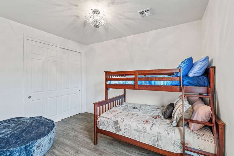 2nd Floor - Bedroom 3: Twin-over-Double bunk bed, twin mattress, and giant bean bag chair for lounging. 2nd Floor - Bedroom 3: Twin-over-Double bunk bed, twin mattress, and giant bean bag chair for lounging.
