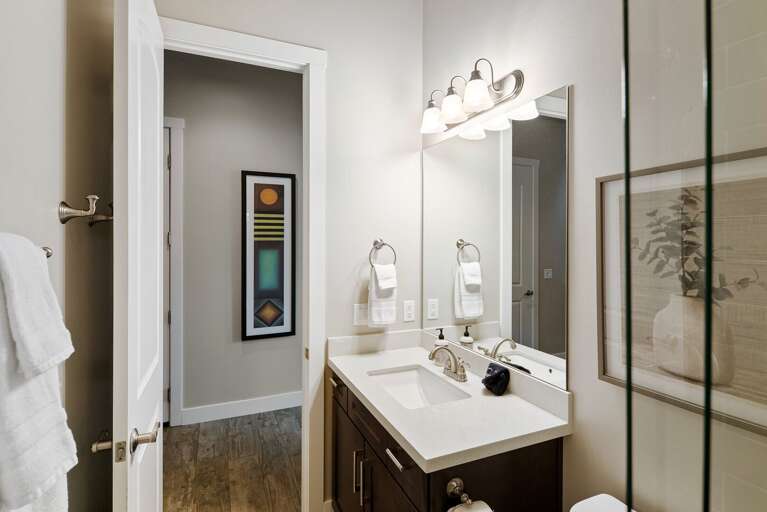 Full bathroom with walk-in shower.