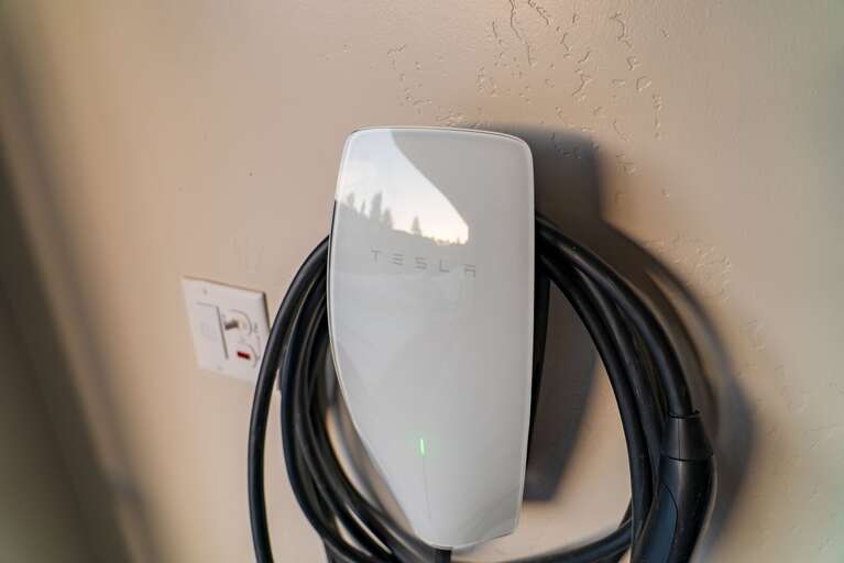 Garage with EV Charger for TESLA.