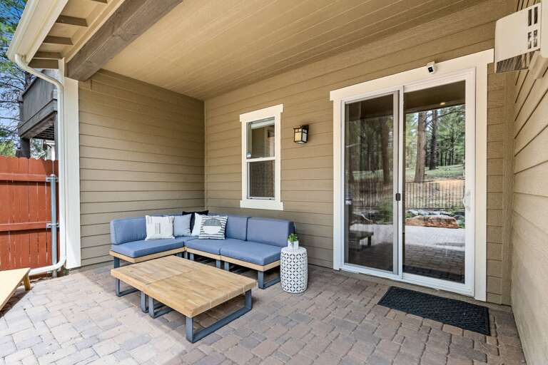 Outdoor covered seating.