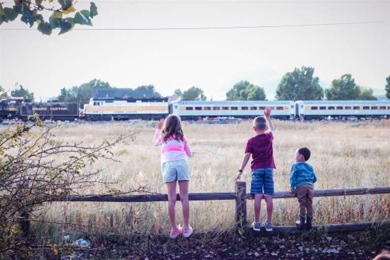 A view of the Grand Canyon Railway Train parked directly behind the Quarter Horse Lodge.