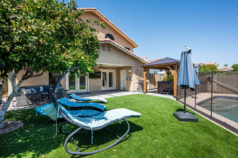Relax in the lounge chairs after a dip in the Hot tub under the Cabana. Relax in the lounge chairs after a dip in the Hot tub under the Cabana.