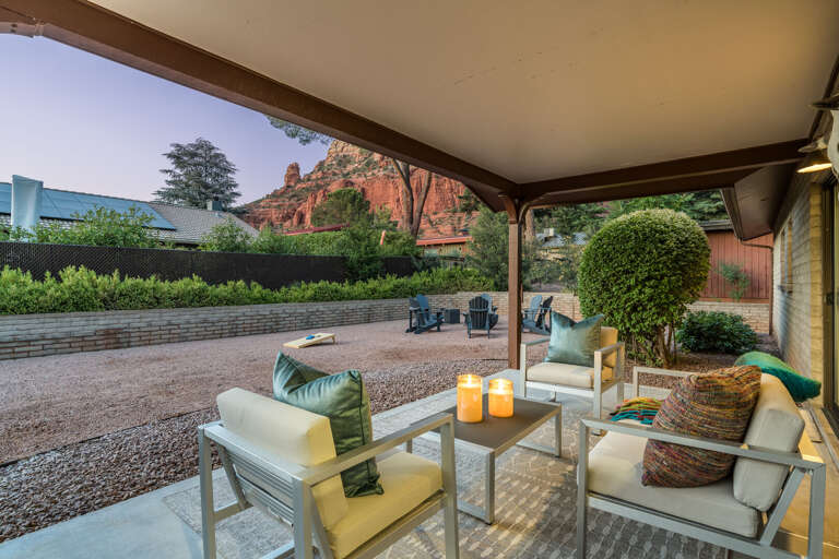 Covered patio with seating Covered patio with seating