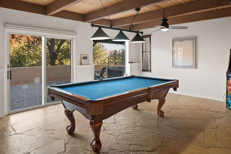 Pool Table w/ Outdoor Area in Background Pool Table w/ Outdoor Area in Background