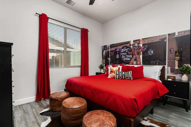 Spacious King Bedroom w/ Bold Western Decor & Natural Lighting
