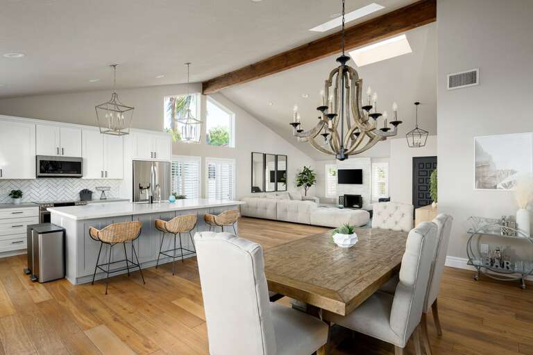 Dining table and barstool seating. Dining table and barstool seating.