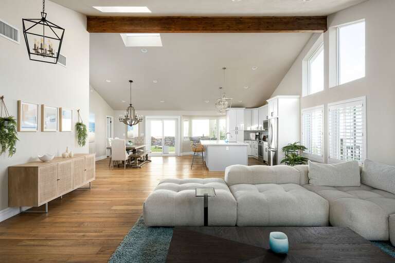 The living, kitchen and dining room allows for an easy flow between rooms and activities. The living, kitchen and dining room allows for an easy flow between rooms and activities.