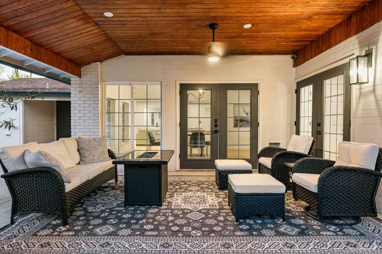 Patio with outdoor fire table