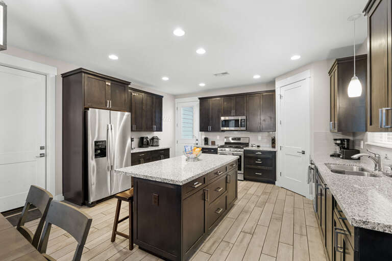 Fully stocked kitchen.