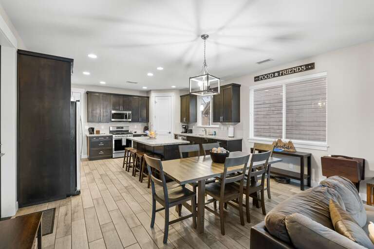 Fully stocked modern kitchen.